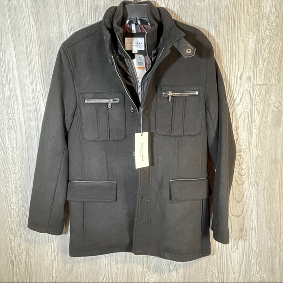 Cole Haan Melon Four-Pocket Faux Leather Trim Detail Button Front Car Coat S - Picture 1 of 7
